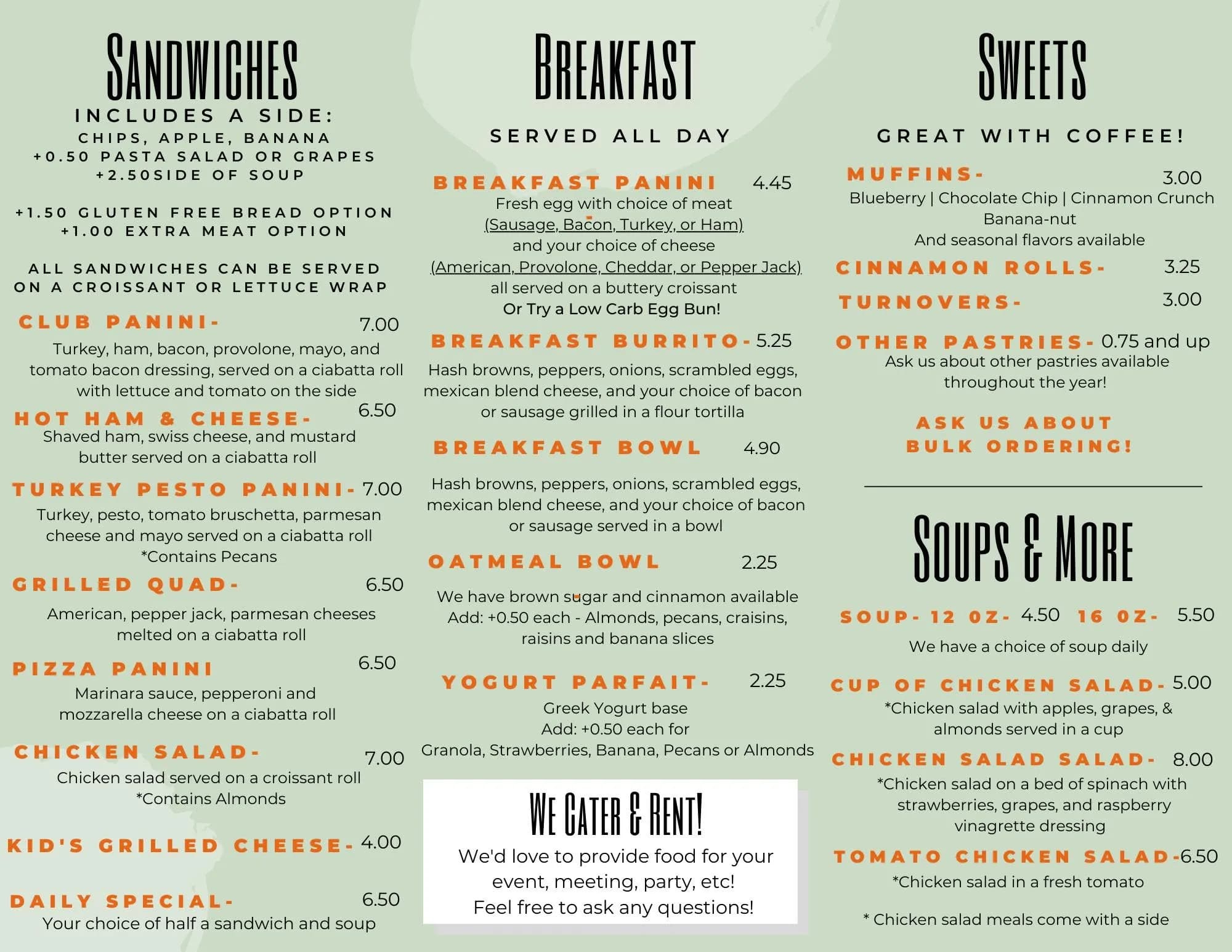 Printed menu, page 1 of 2