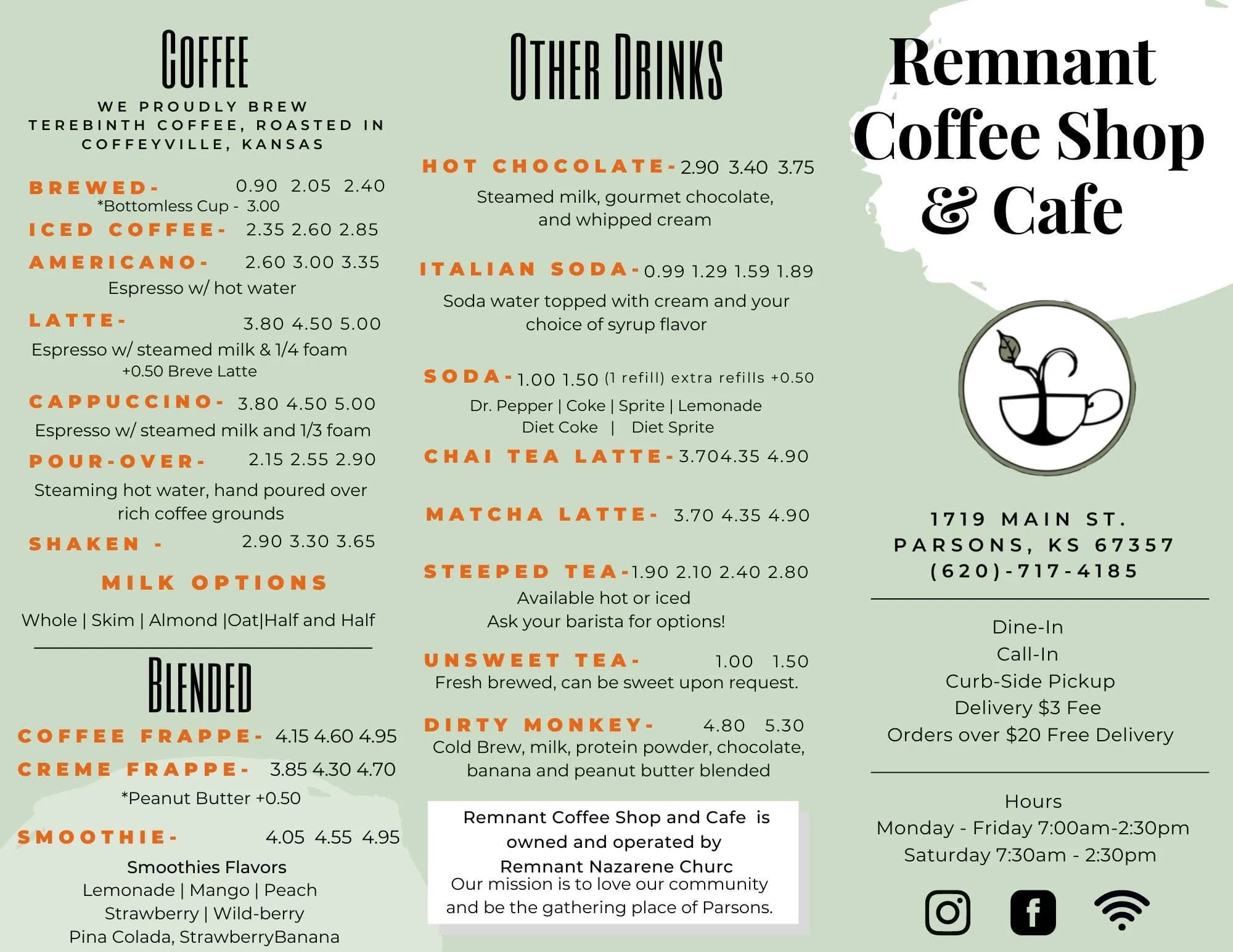 Printed menu, page 2 of 2